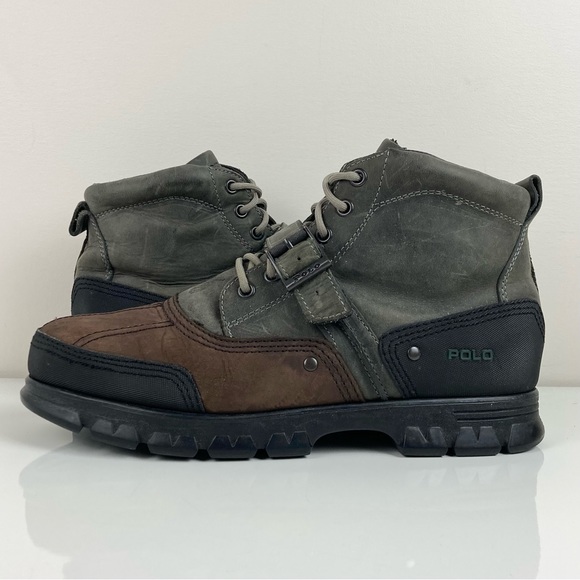 Vintage Polo Ralph Lauren Men’s Gray & Brown Leather Ankle Duck Boots Size 13 D - Picture 3 of 13